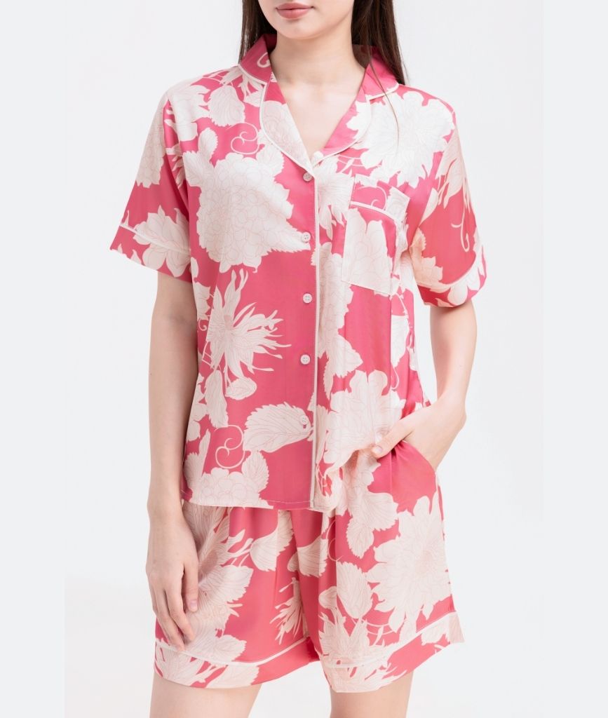  [LUXURY] Pijama Lụa Quần Ngắn Hoa Mẫu Đơn 