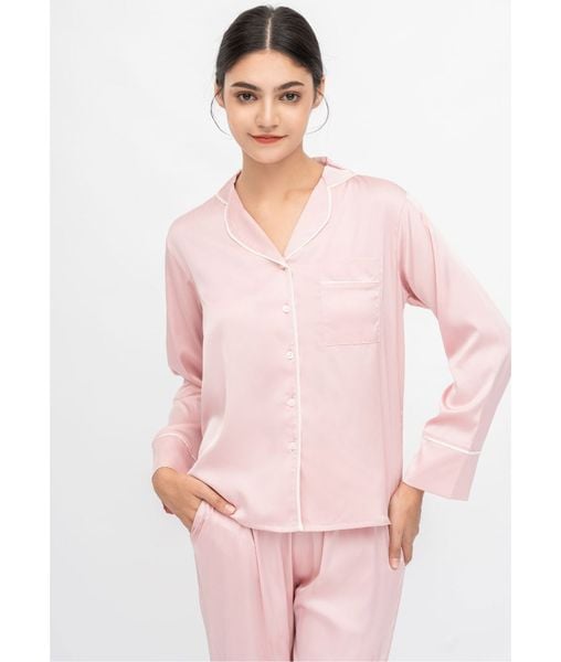 PJ Lụa Tay Dài Màu Hồng