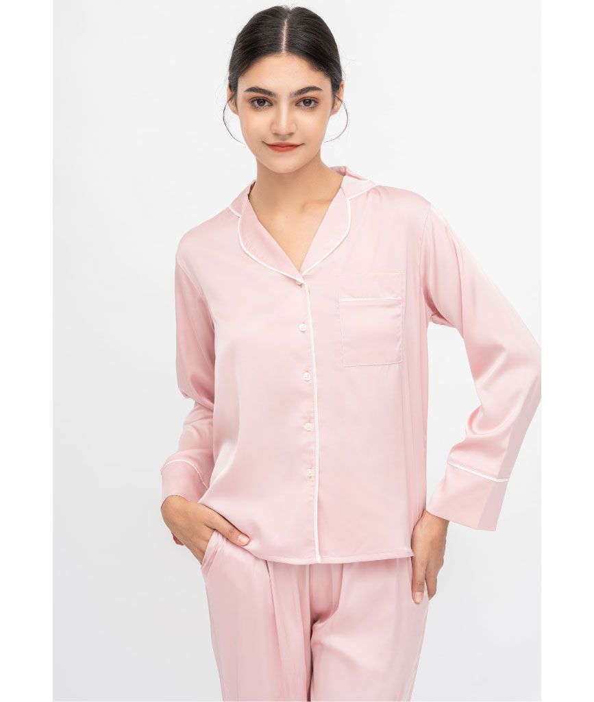  PJ Lụa Tay Dài Màu Hồng 