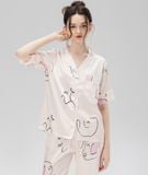  [LUXURY] Pijama Lụa In Khuôn Mặt 