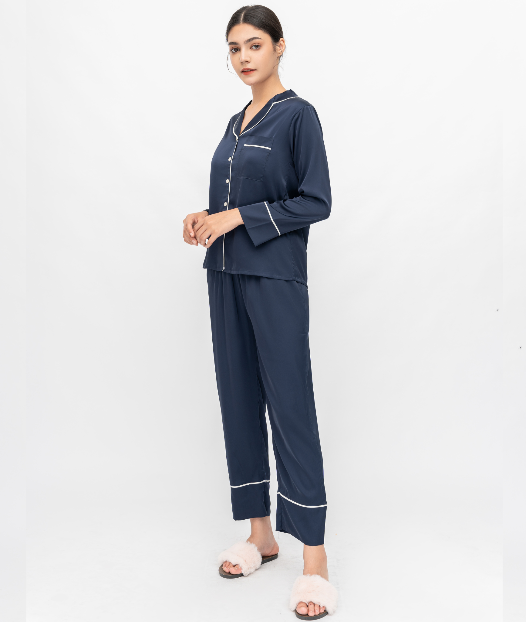  PJ Lụa Tay Dài Xanh Đen 