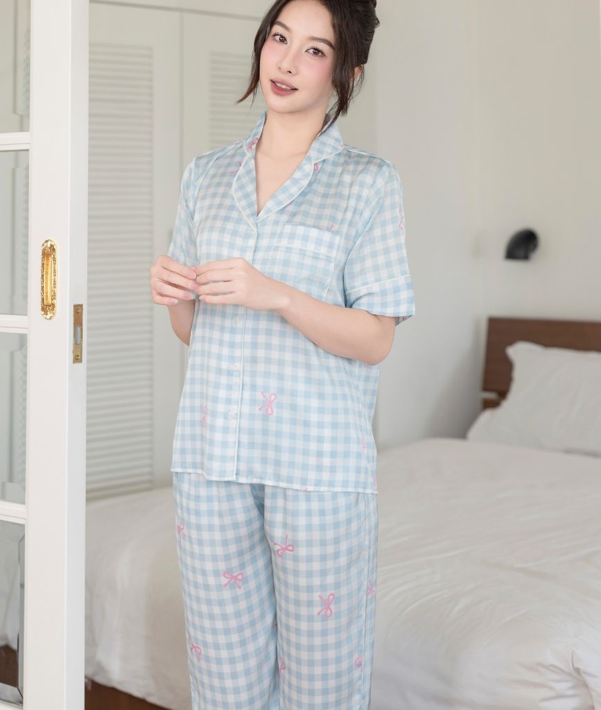  [LUXURY] Pijama Lụa In Caro 