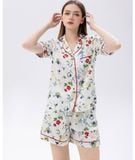  [LUXURY] Pijama Lụa Ngắn In Hoa Đỏ 