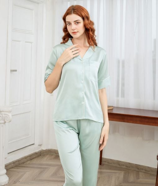 Pijama Lụa Xanh Mint