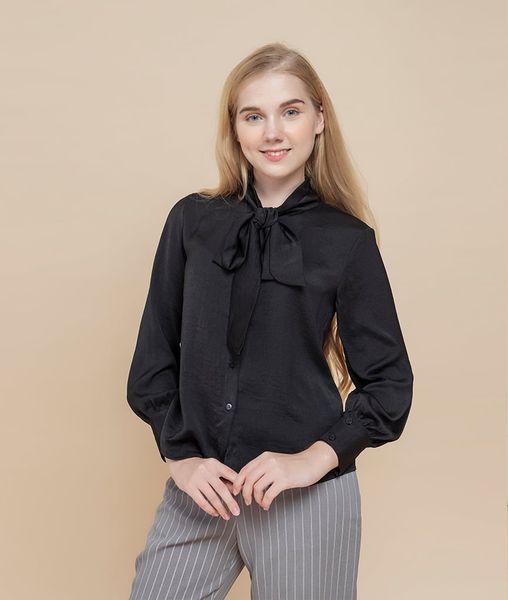 Áo sơ mi nữ  Bowi cổ tròn tay dài