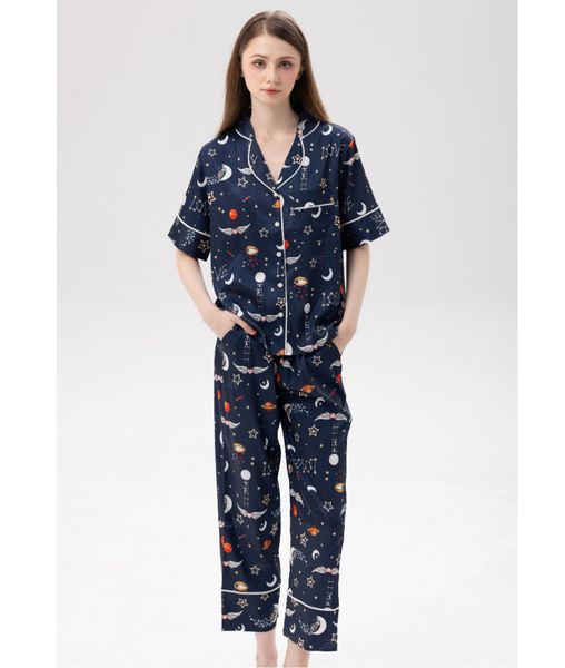 [LUXURY] Pijama Lụa Cao Cấp In Bầu Trời Xanh