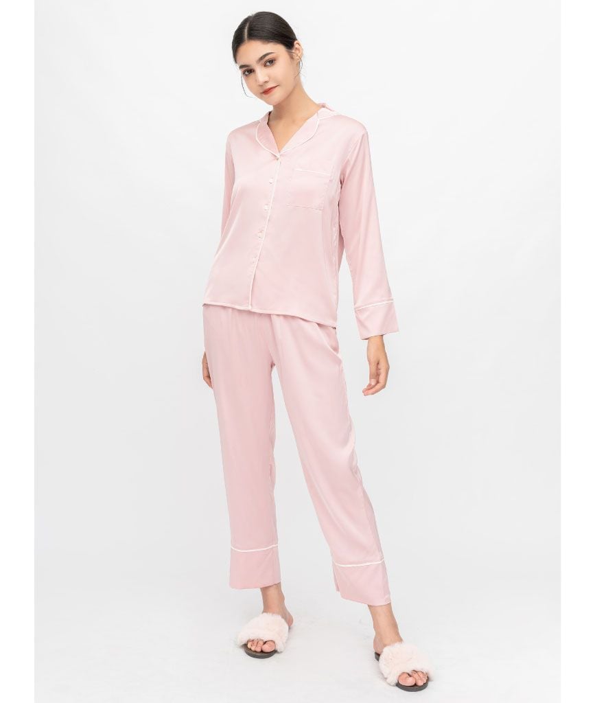  PJ Lụa Tay Dài Màu Hồng 