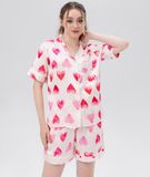  [LUXURY] Pijama Lụa Ngắn In Tim Hồng 