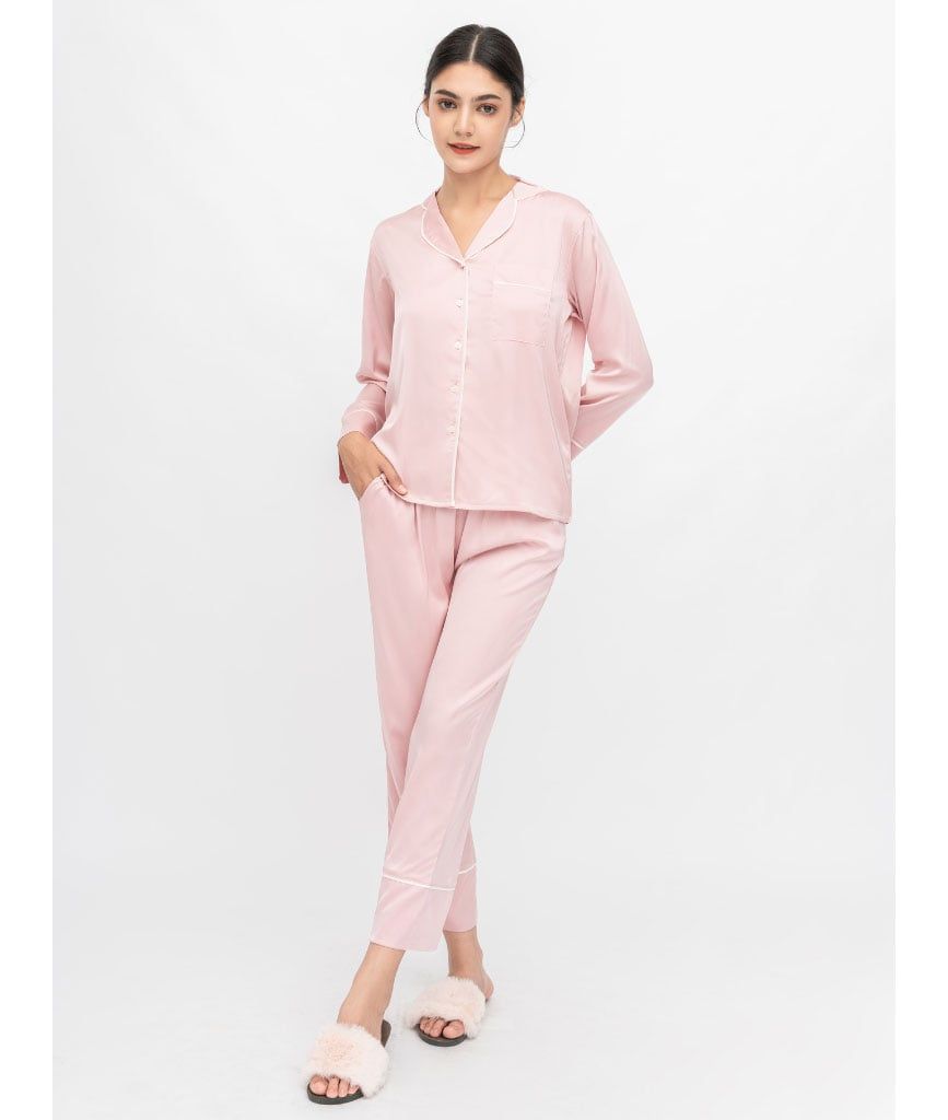  PJ Lụa Tay Dài Màu Hồng 