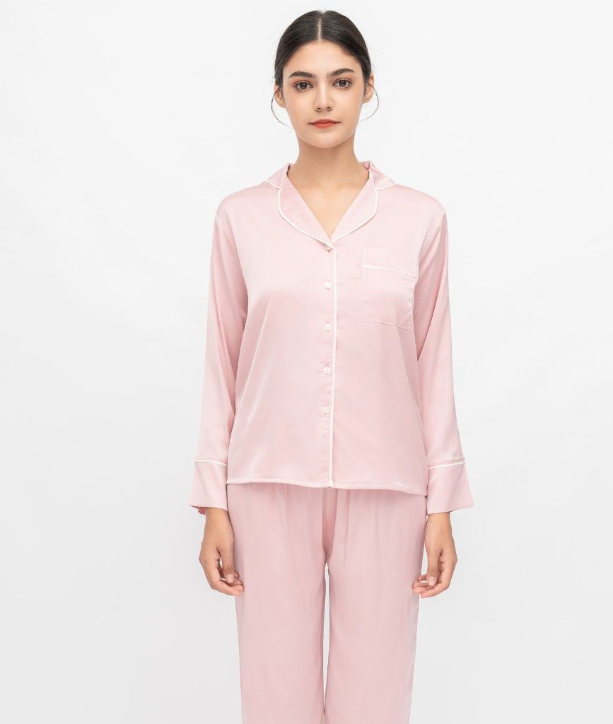  PJ Lụa Tay Dài Màu Hồng 