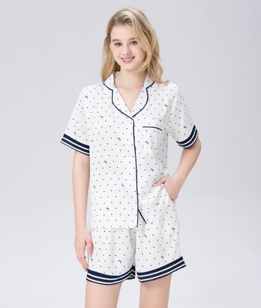 [LUXURY] Pijama Lụa Quần Ngắn In Bi Nơ