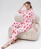  [LUXURY] Pijama Lụa In Hoạ Tiết Tim Hồng 