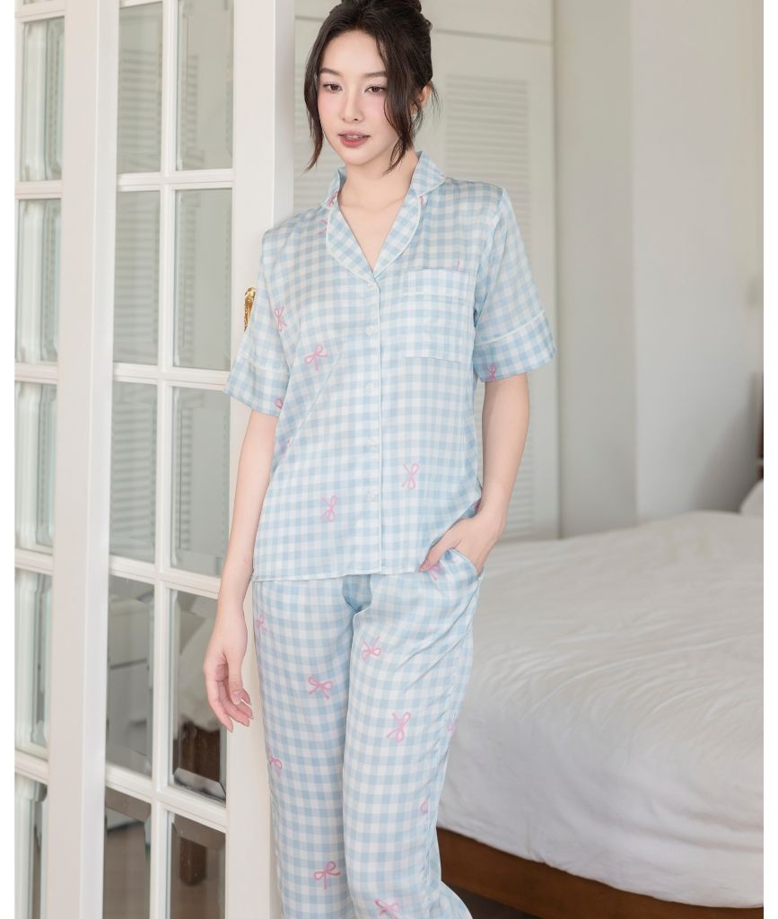  [LUXURY] Pijama Lụa In Caro 