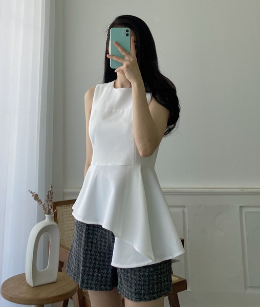 Áo kiểu nữ Mimi top vạt lệch cổ tròn