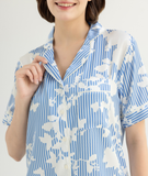  [LUXURY] Pijama Lụa Quần Ngắn Sọc Hoa 