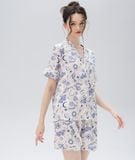  [LUXURY] Pijama Lụa Ngắn In Bướm Trăng 