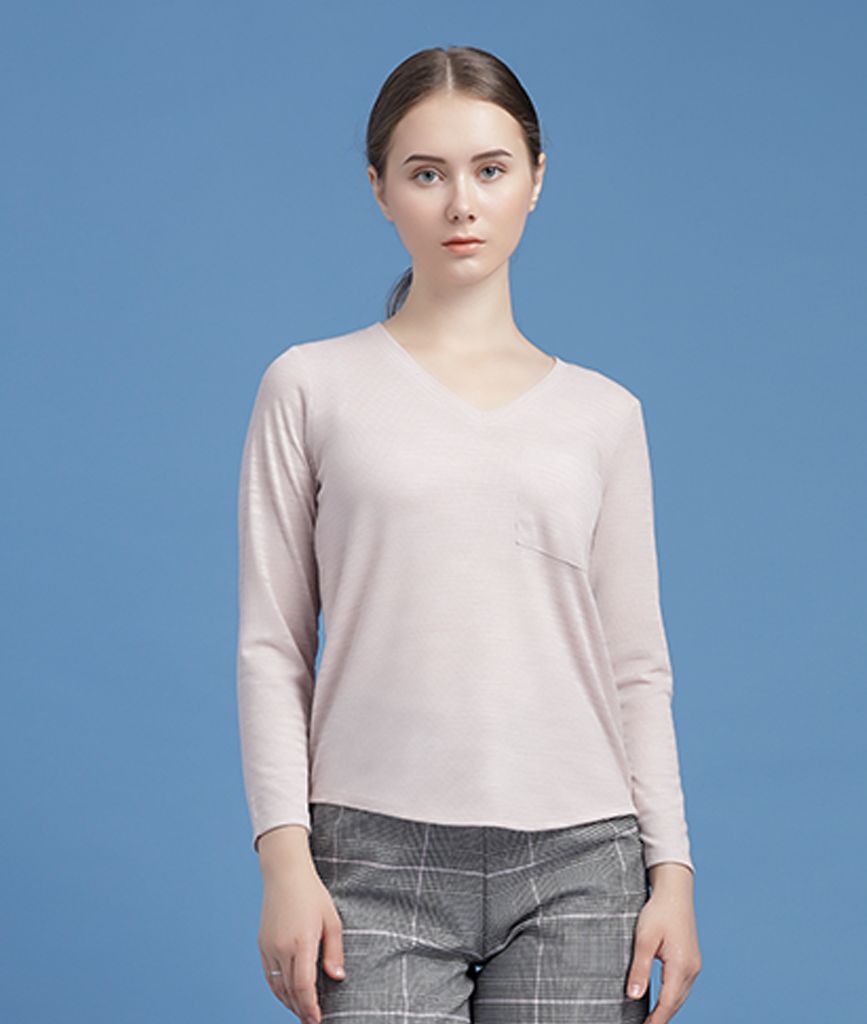  Áo thun tay dài nữ  Long cổ V 