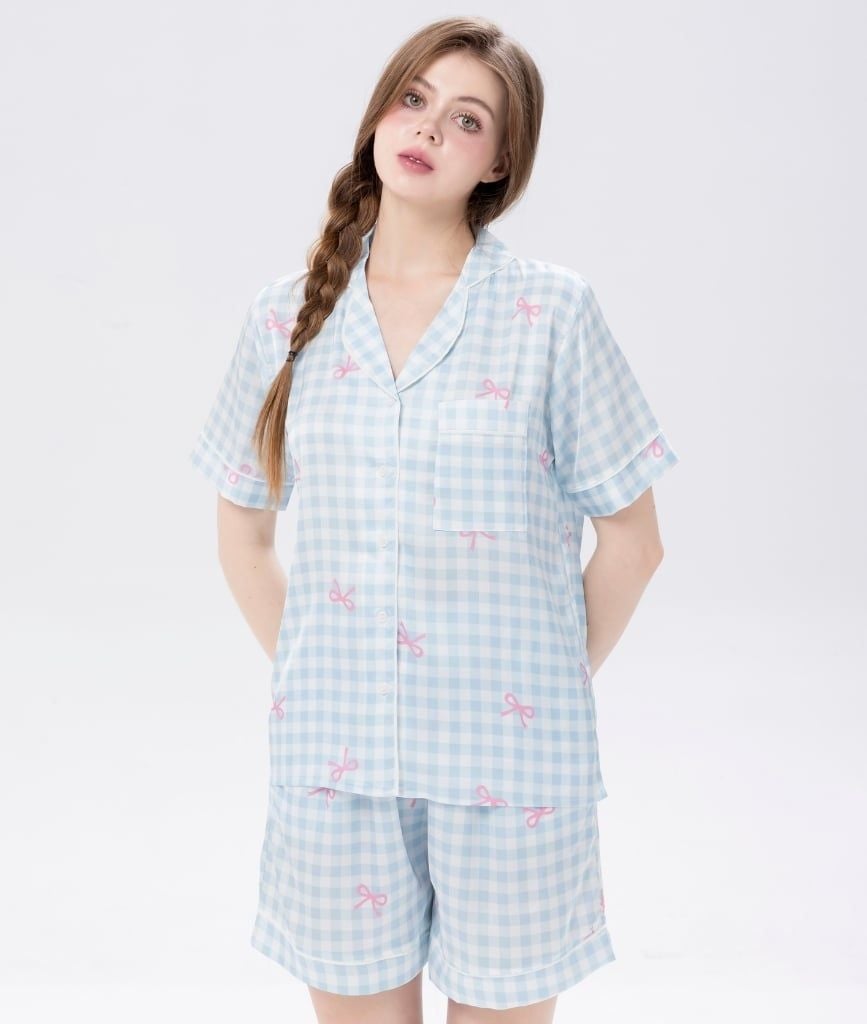  [LUXURY] Pijama Lụa Quần Ngắn In Caro 