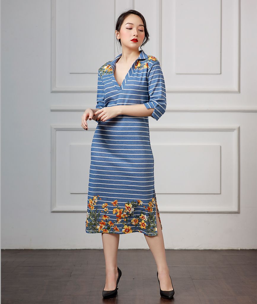  Đầm Thun Midi Cổ Trụ Adie 