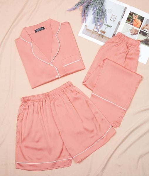 Combo Đồ Mặc Nhà Lụa Cam Đào