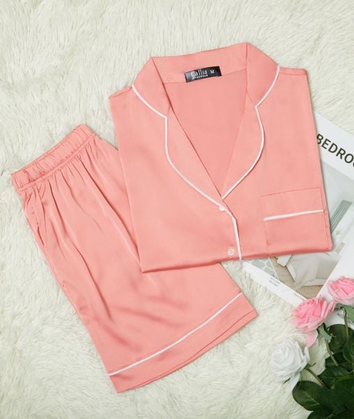 Pijama Ngắn Lụa Cam Đào