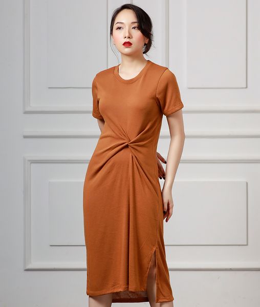 ĐẦM THUN SUÔNG DÀI NỮ KNOTI  CỔ TRÒN TAY NGẮN