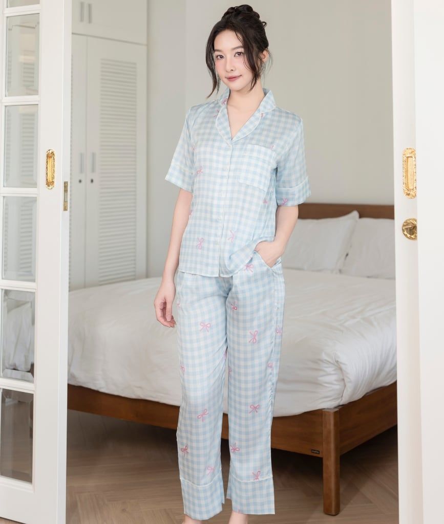  [LUXURY] Pijama Lụa In Caro 