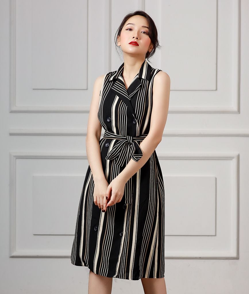  Đầm suông nữ Niki cổ vest 