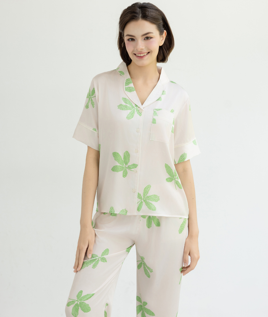  [LUXURY] Pijama Lụa Cao Cấp In Lá 
