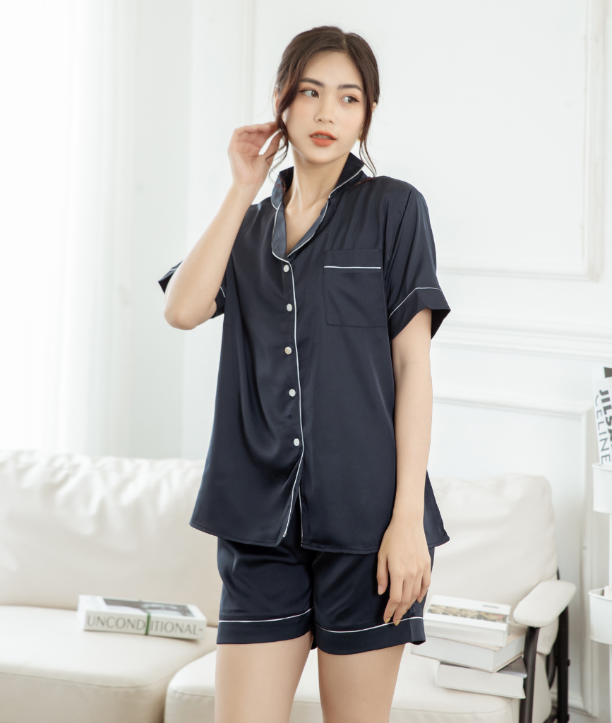  Combo Pijama Lụa Quần Ngắn Xanh, Đen, Xám 