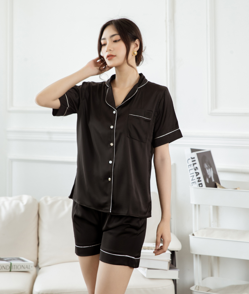  Combo Pijama Lụa Quần Ngắn Xanh, Đen, Xám 