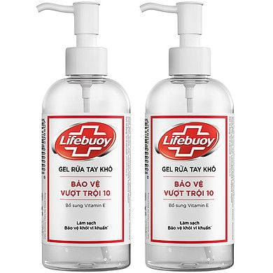 Combo 2 Chai Gel Rửa Tay Khô Sạch Siêu Nhanh Lifebuoy Bảo Vệ Vượt Trội 10 (Chai Nắp 235ml x 2)