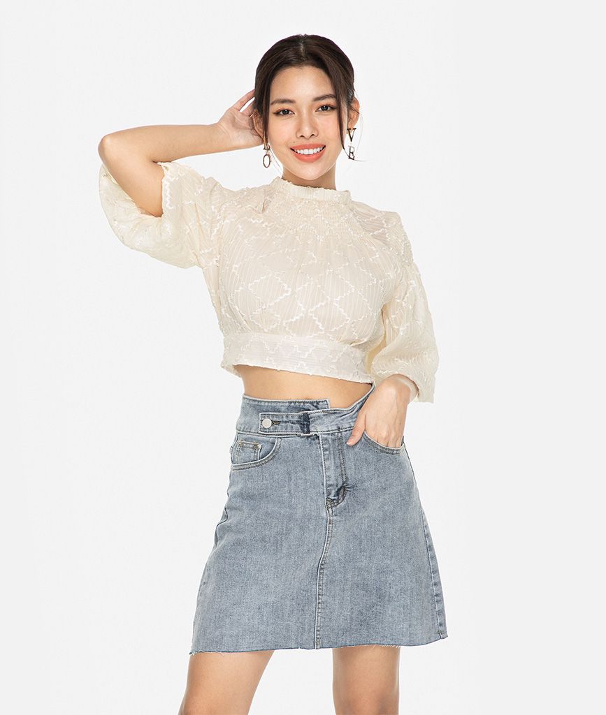 Áo tay bí croptop nhún đô