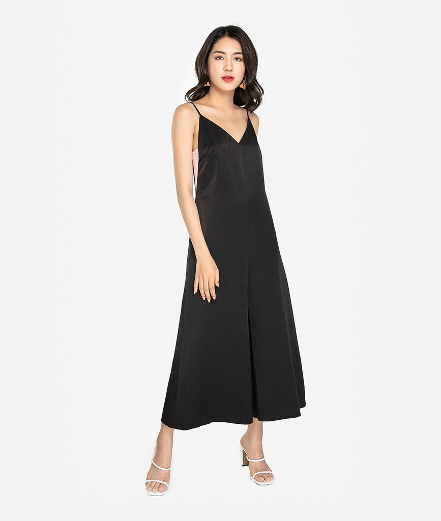 Jumpsuit 2 dây phối sườn