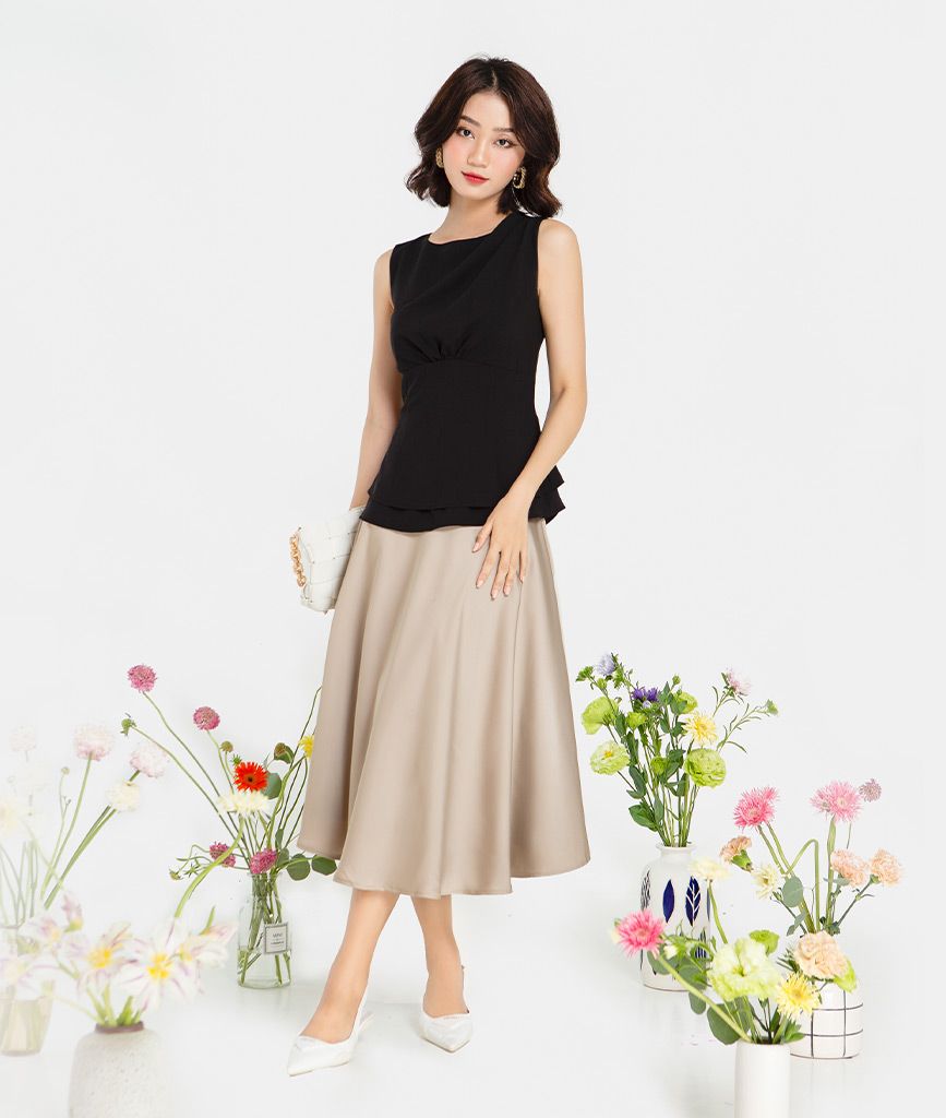 Áo  peplum cổ xếp