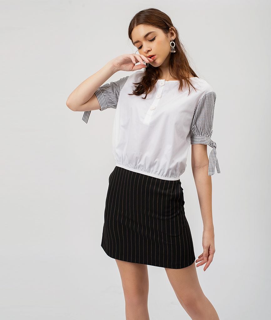 Áo Croptop Tay Lỡ Phối Sọc BA1806001