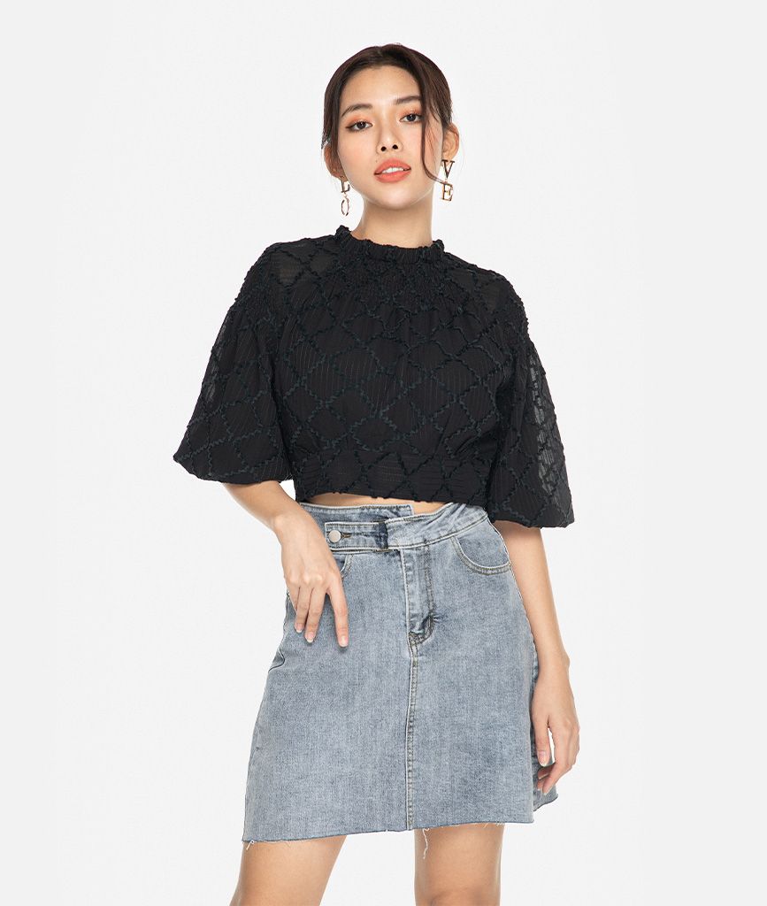 Áo tay bí croptop nhún đô