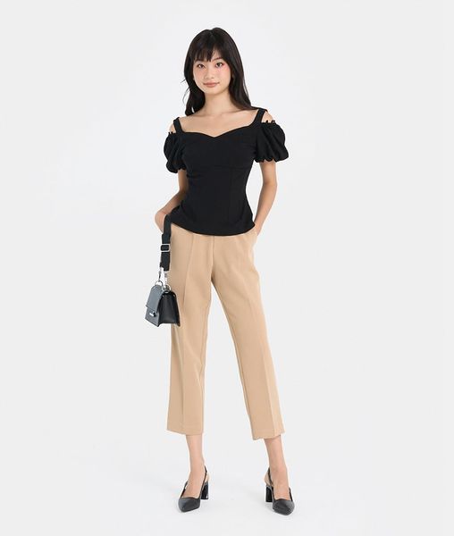  Áo kiểu peplum phối 2 màu 