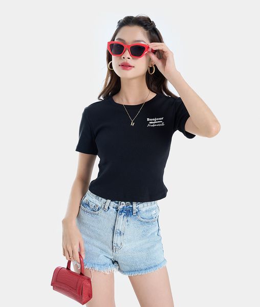  Áo baby tee in chữ Bonjour 