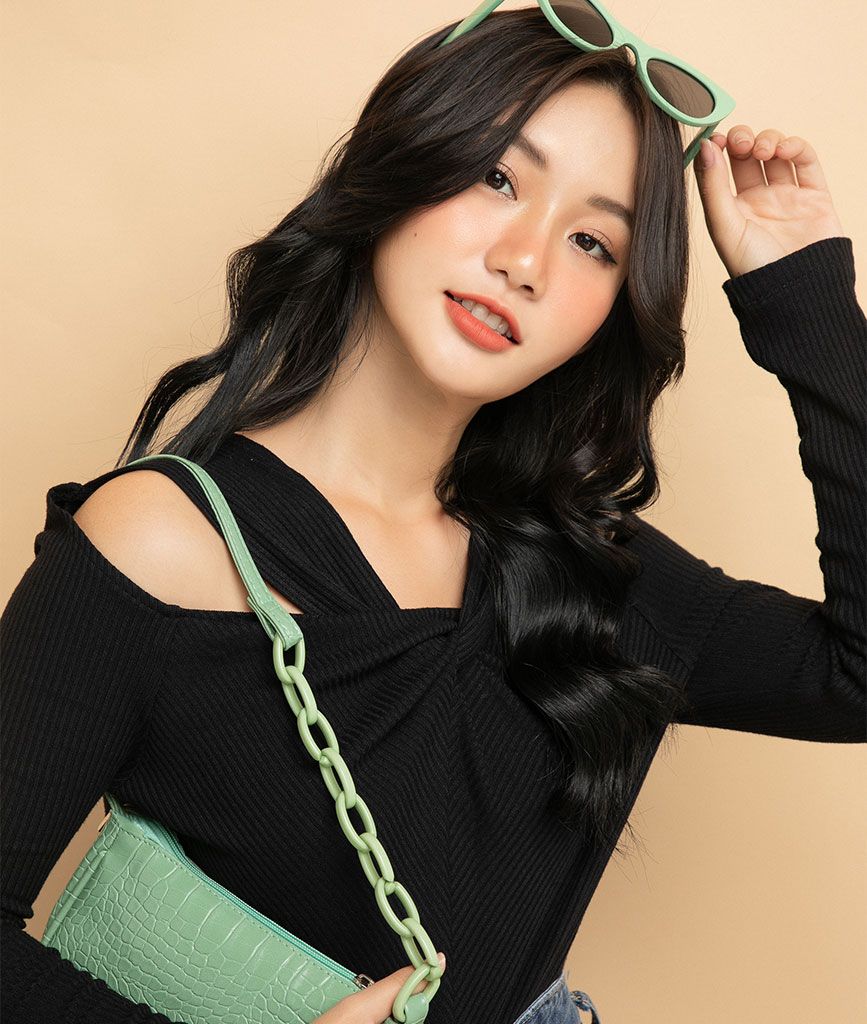 Áo knit cổ xoắn