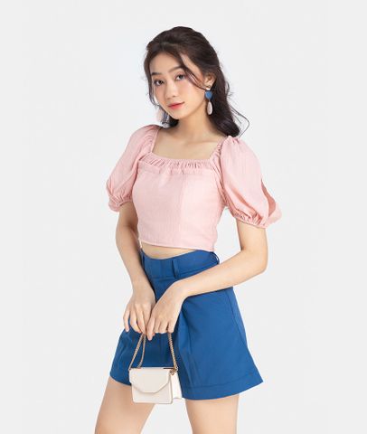 Áo Croptop Cổ Vuông Nhún Thun