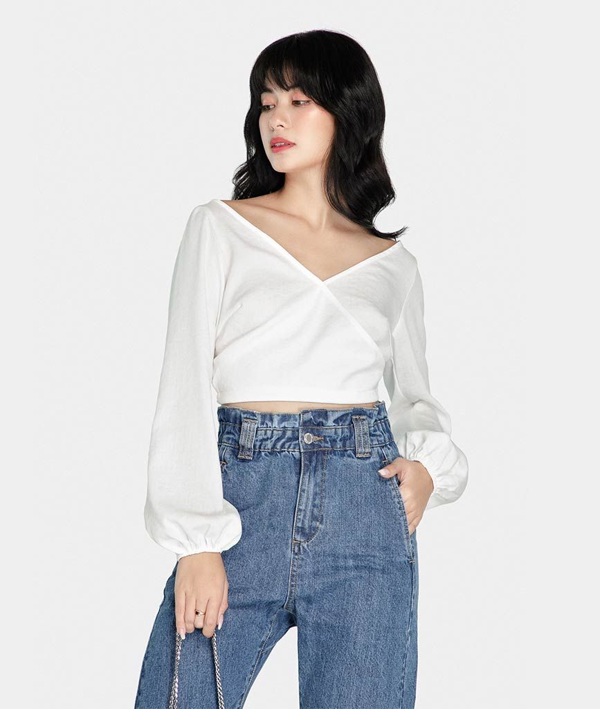 Áo croptop cổ tim vạt đắp - Lỗi