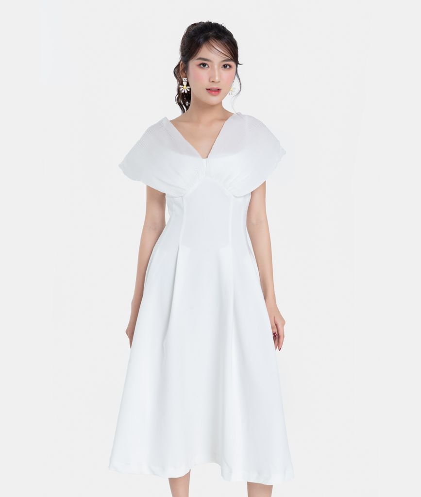 Đầm lửng phối vải organza dập ly