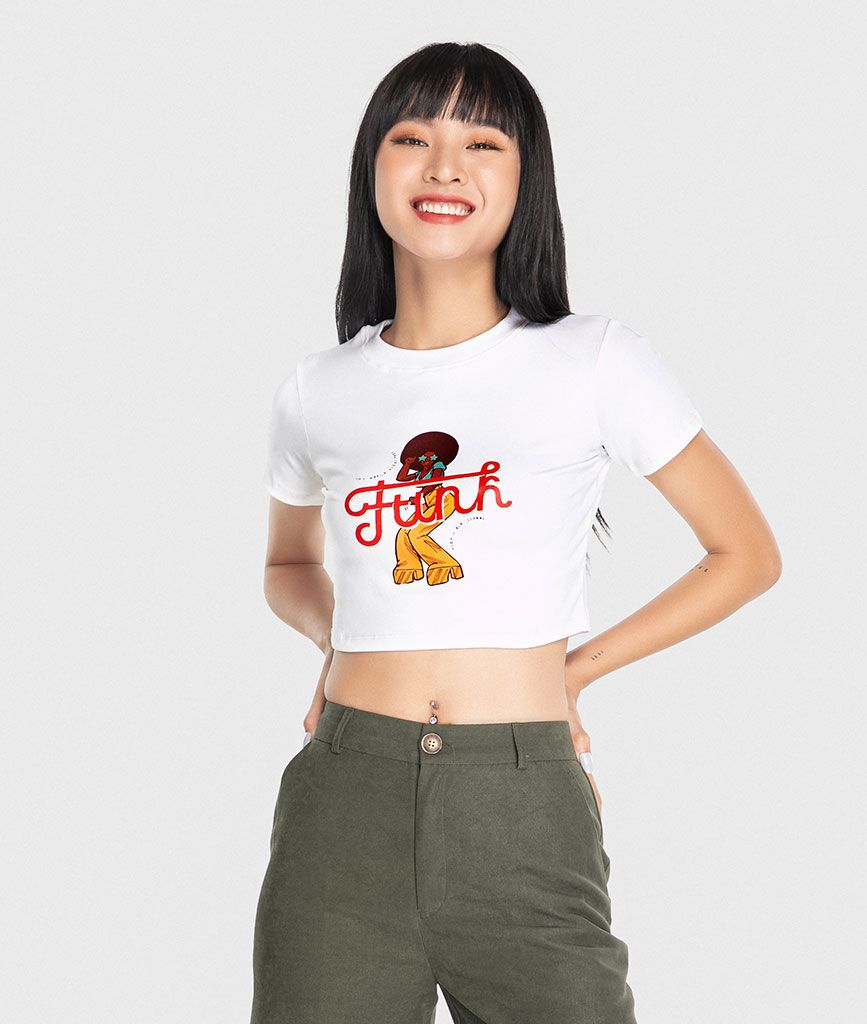 Áo thun ôm croptop in hình - Lỗi