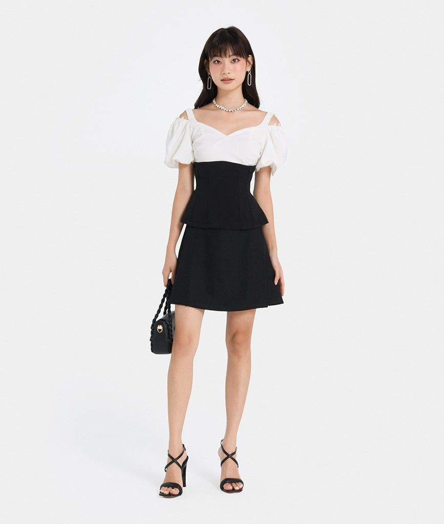 Áo kiểu peplum phối 2 màu