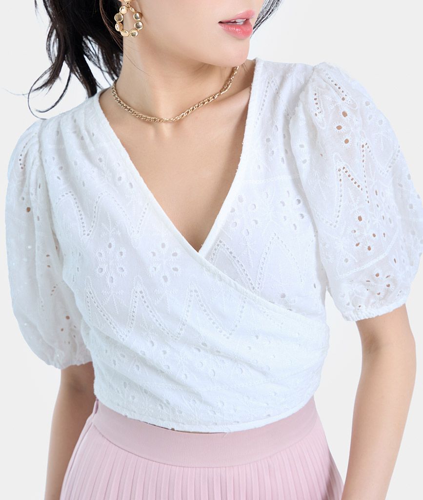 Áo kiểu croptop tay phồng cột nơ