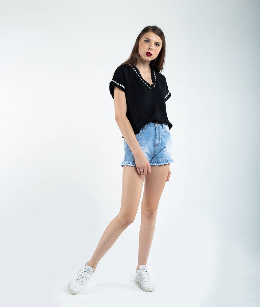 Quần short denim bèo ly BA1808002