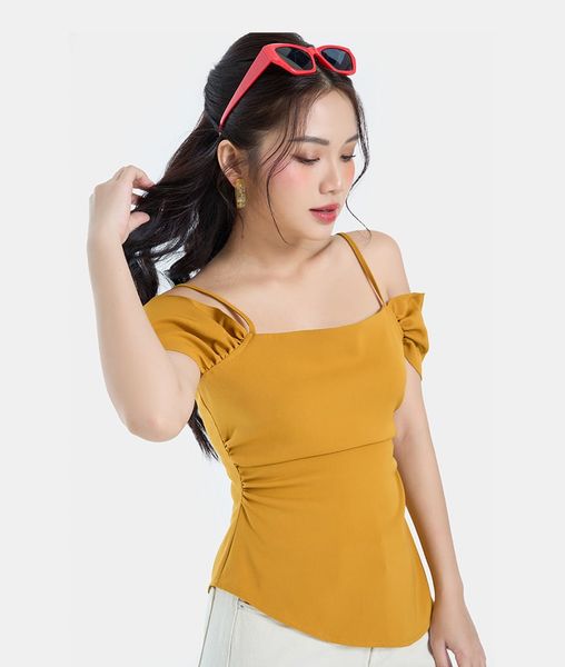  Áo kiểu peplum rớt vai 