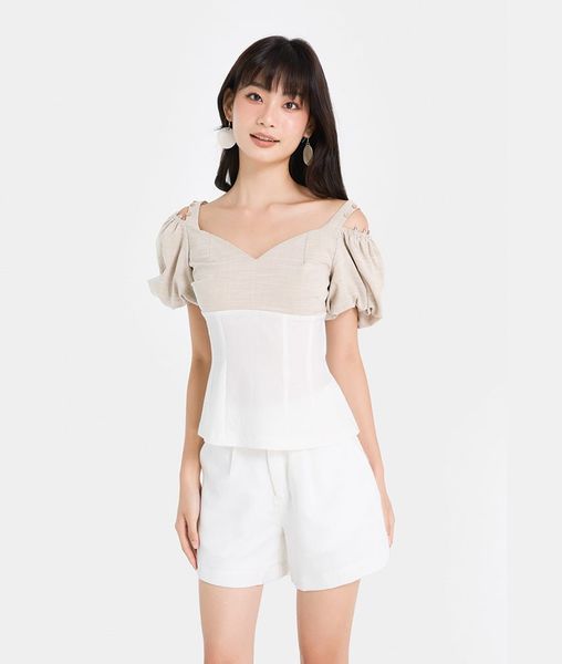  Áo kiểu peplum phối 2 màu 