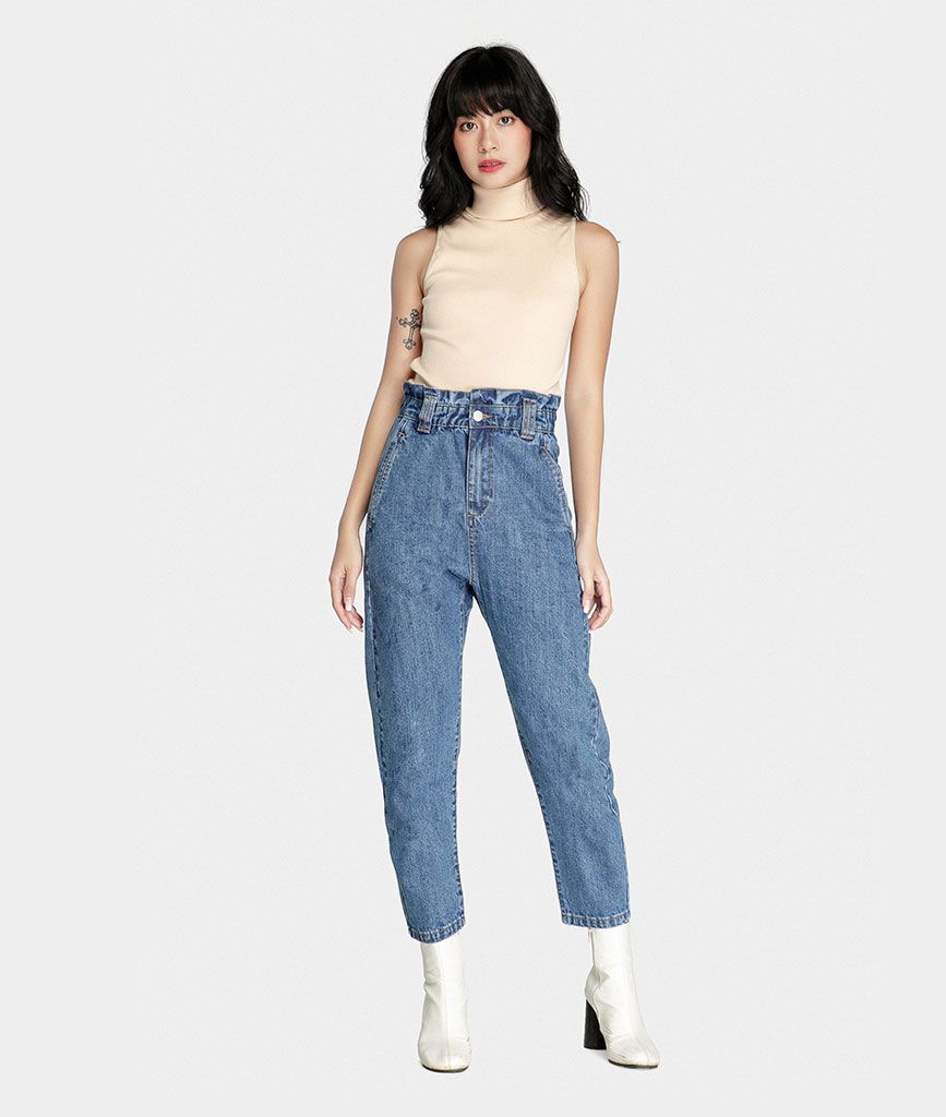 Quần baggy denim lưng thun